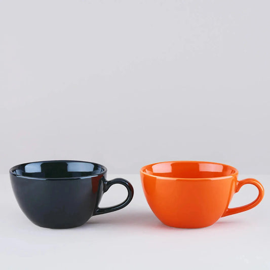 BlackCarrot's Premium Porcelain Black & Orange Coffee Mug Set of 2 BlackCarrot