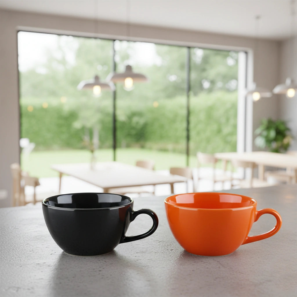 Ceramic Coffee Mugs, Set of 2, Black & Orange, 300ml | Glossy Finish BlackCarrot