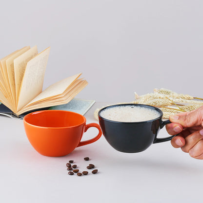 Ceramic Coffee Mugs, Set of 2, Black & Orange, 300ml | Glossy Finish BlackCarrot