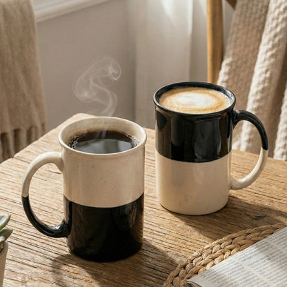 Ceramic Coffee Mugs, Tall  Mug Set of 2, Black & White, 300ml | Glossy Finish BlackCarrot