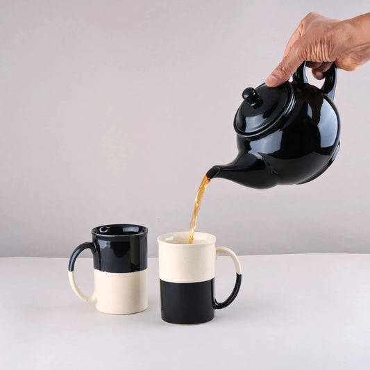 BlackCarrot's Premium Stoneware Black & White Tall Coffee Mug Set of 2 BlackCarrot