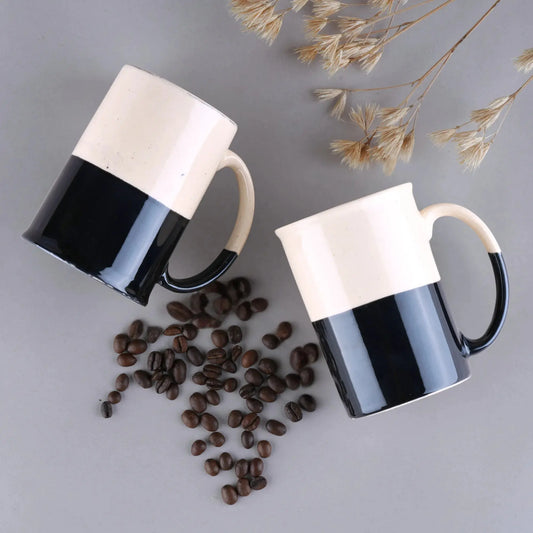 BlackCarrot's Premium Stoneware Black & White Tall Coffee Mug Set of 2 BlackCarrot