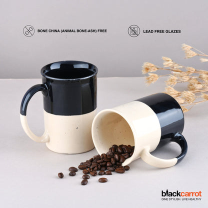 Ceramic Coffee Mugs, Tall  Mug Set of 2, Black & White, 300ml | Glossy Finish BlackCarrot