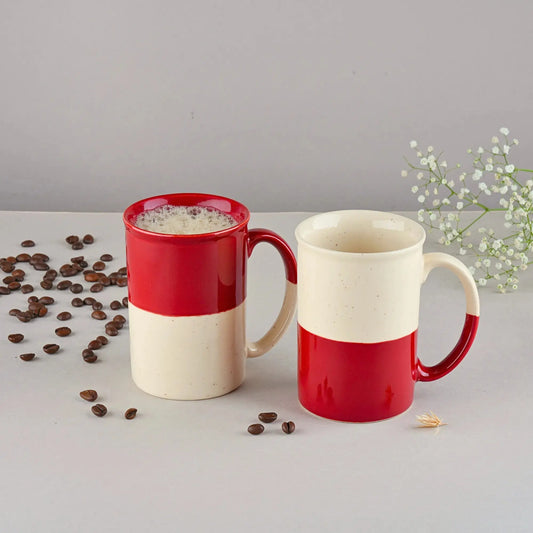 BlackCarrot's Premium Stoneware Red & White Tall Coffee Mug Set of 2 BlackCarrot