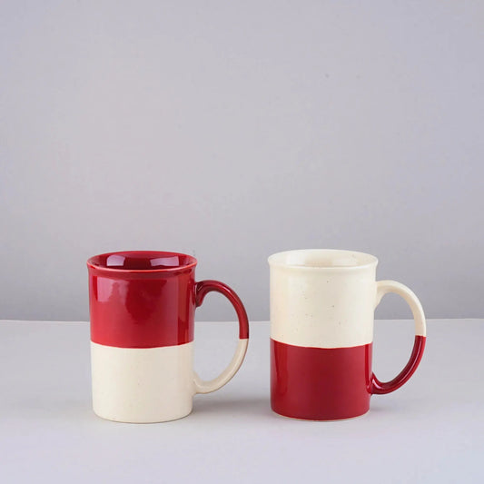 BlackCarrot's Premium Stoneware Red & White Tall Coffee Mug Set of 2 BlackCarrot