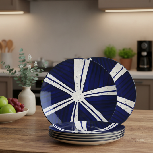 Black Carrot's Blue Splash Ceramic Dinner Plates (Set of 6) BlackCarrot