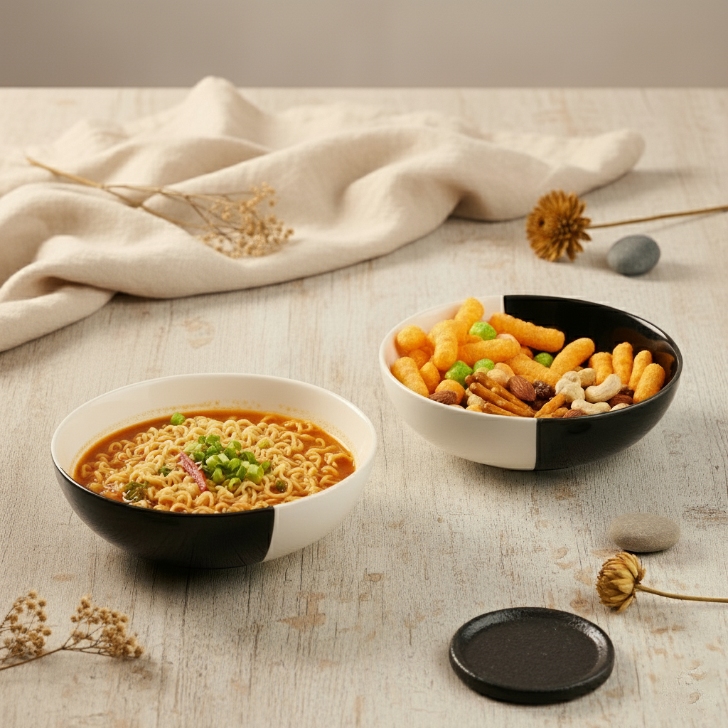 Fifty Fifty Stoneware Snack Bowl (Set of 2) BlackCarrot
