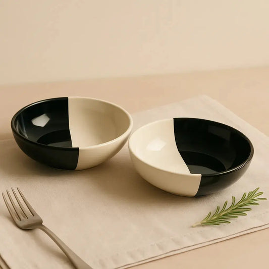 Fifty Fifty Stoneware Snack Bowl (Set of 2) BlackCarrot