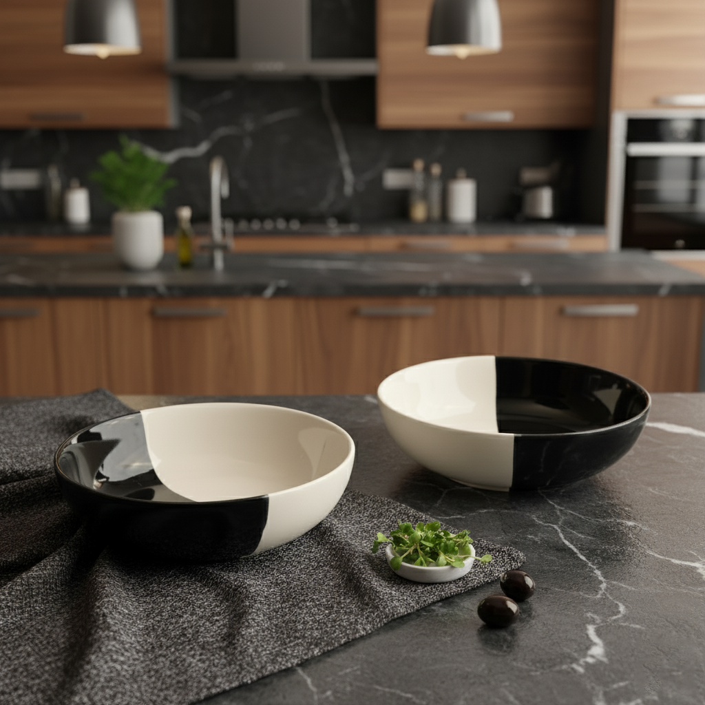 Fifty Fifty Stoneware Snack Bowl (Set of 2) BlackCarrot