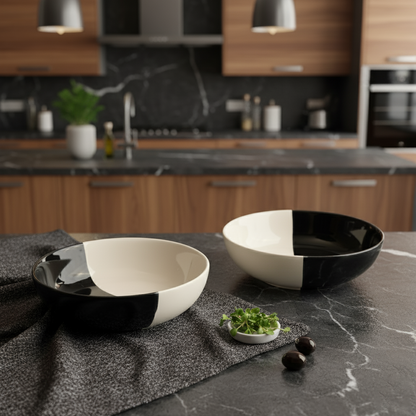 Fifty Fifty Stoneware Snack Bowl (Set of 2) BlackCarrot