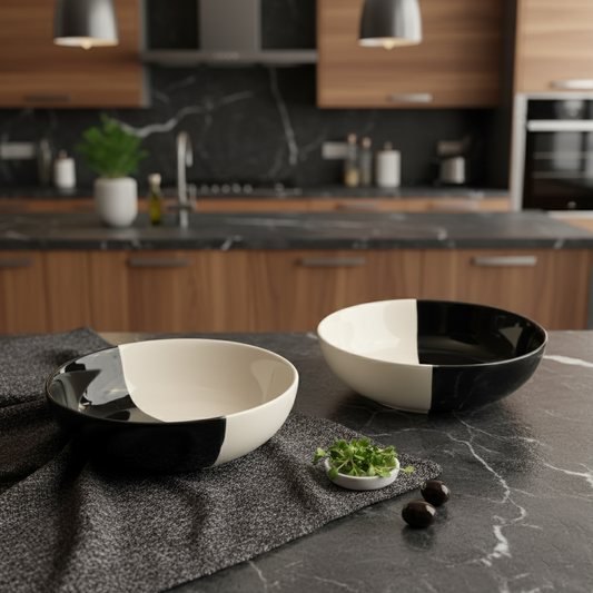Fifty Fifty Stoneware Snack Bowl (Set of 2) BlackCarrot