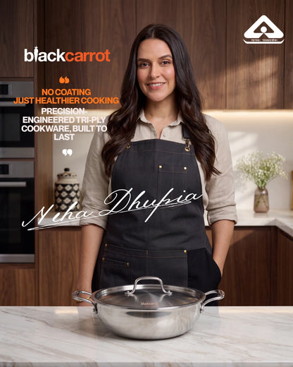 BlackCarrot TriPly Stainless Steel (3 L) Kadhai with Stainless Steel Lid