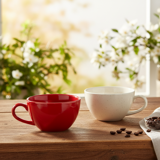 Ceramic Coffee Mugs, Set of 2, Red & White, 300ml | Glossy Finish BlackCarrot