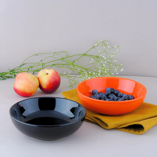 Premium Black & Orange Ceramic Snack Bowl Set of 2 BlackCarrot