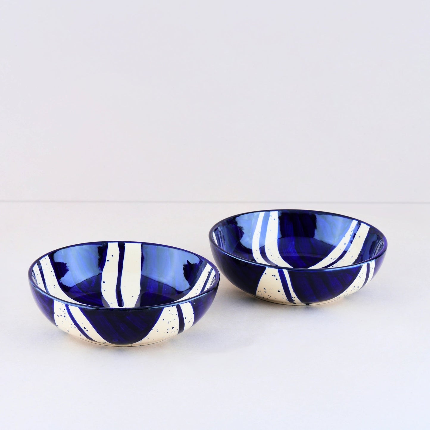 Premium Blue Splash Ceramic Snack Bowl Set of 2 BlackCarrot