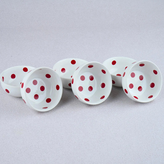 Premium Porcelain White Polka Small Bowls Set of 6 BlackCarrot