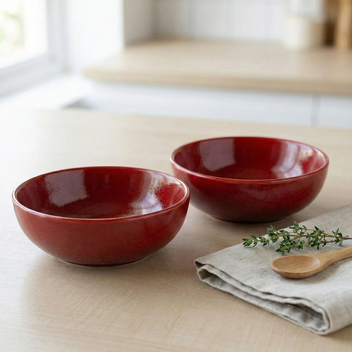 Premium Red Ceramic Snack Bowl Set of 2 BlackCarrot