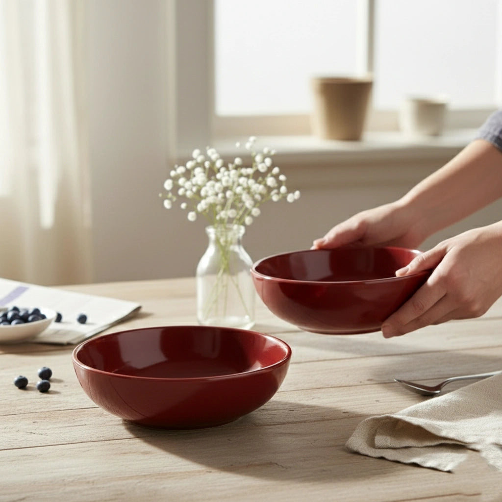 Premium Red Ceramic Snack Bowl Set of 2 BlackCarrot