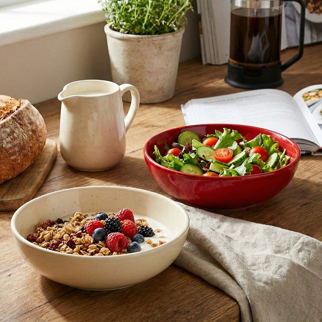 Premium Red & White Ceramic Snack Bowl Set of 2 BlackCarrot
