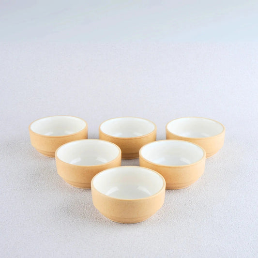 Premium Stoneware Beige & White Small Bowls Set of 6 BlackCarrot