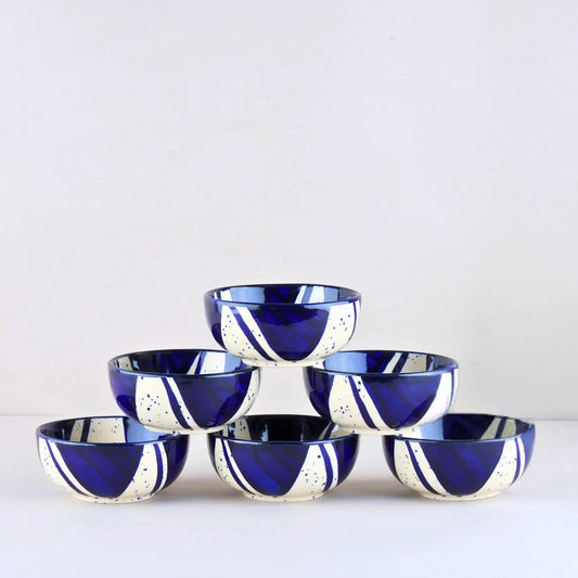Premium Stoneware Blue Splash Small Bowls Set of 6 BlackCarrot