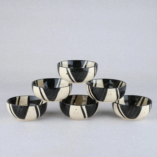 Premium Stoneware Splash Small Bowls Set of 6 BlackCarrot