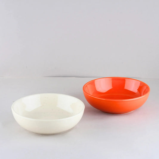 Premium White & Orange Ceramic Snack Bowl Set of 2 BlackCarrot