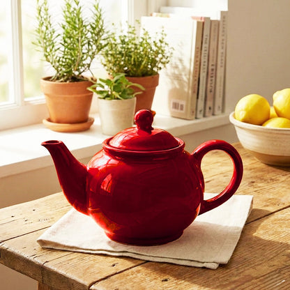 Red Ceramic Teapot | 600ml | Glossy Finish | Microwave Safe | Dishwasher Safe BlackCarrot