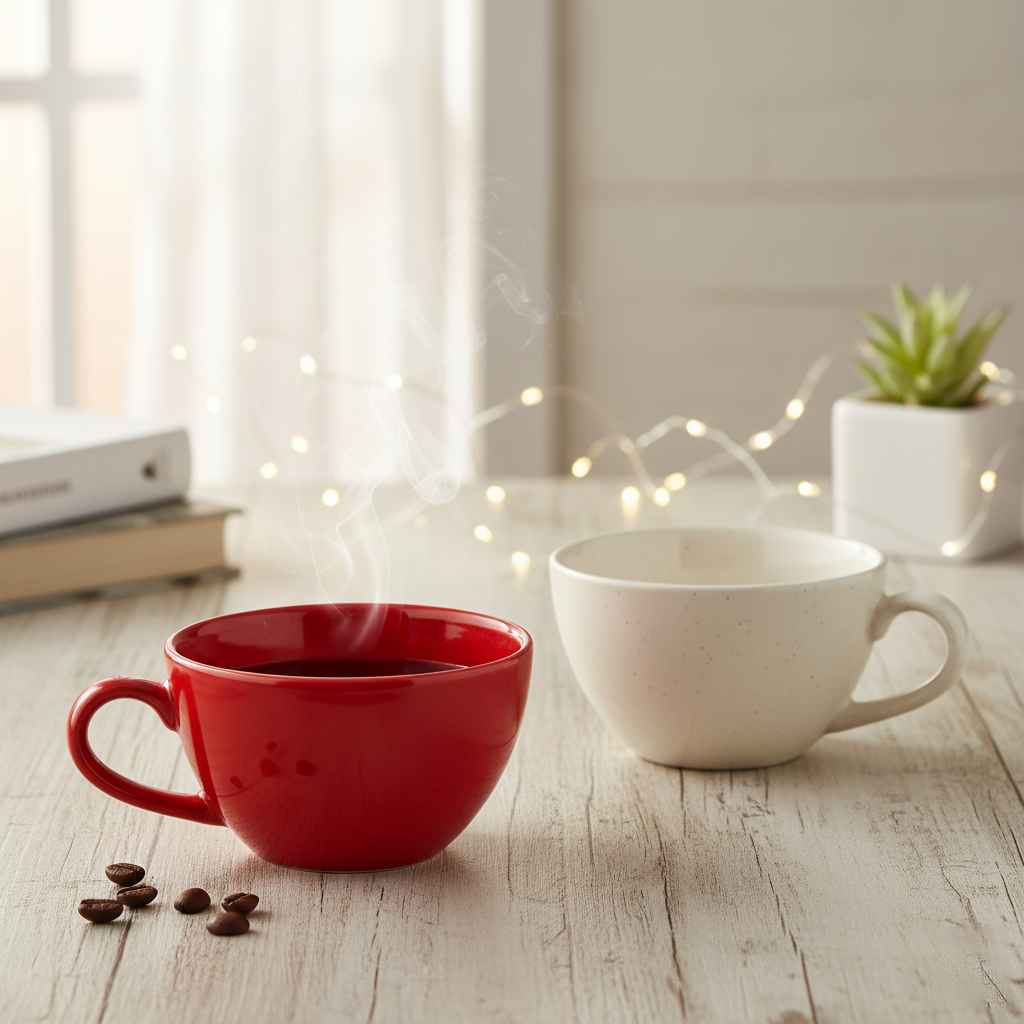 Ceramic Coffee Mugs, Set of 2, Red & White, 300ml | Glossy Finish BlackCarrot