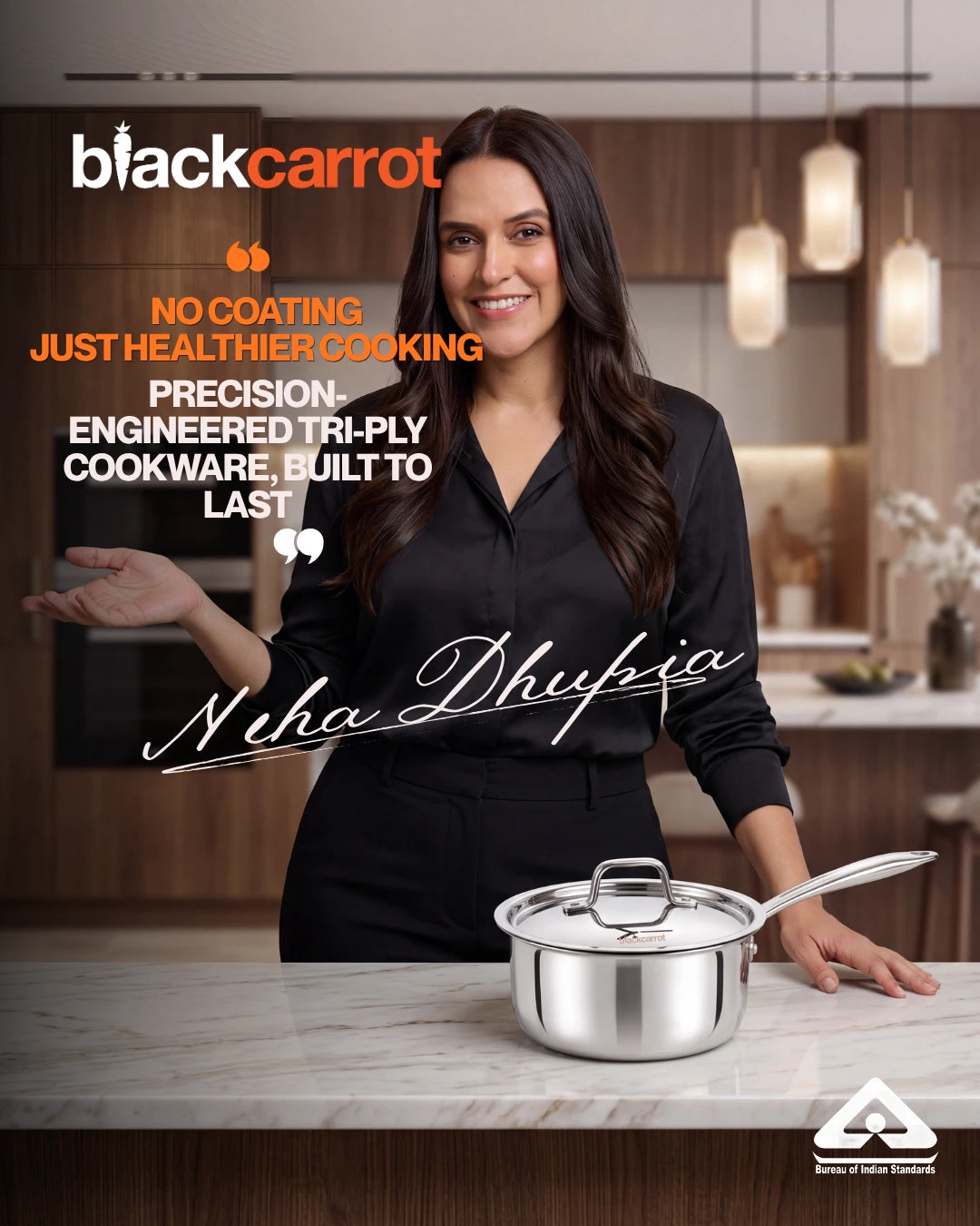BlackCarrot TriPly Sauce Pan (1.5 L) with Stainless Steel Lid for Everyday Cooking - BlackCarrot