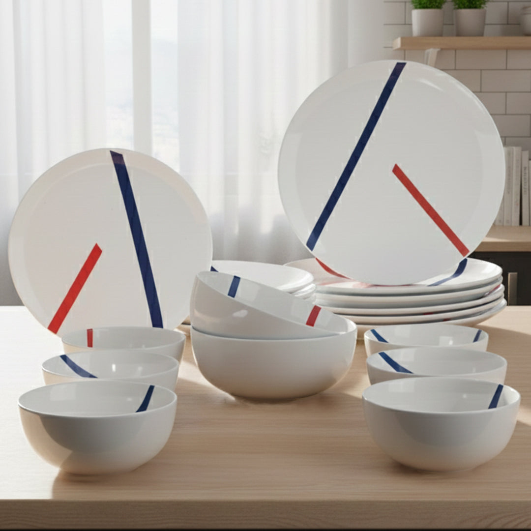 BlackCarrot Porcelain Ceramic Dinner Set 20 Pieces Spanish White Crockery BlackCarrot