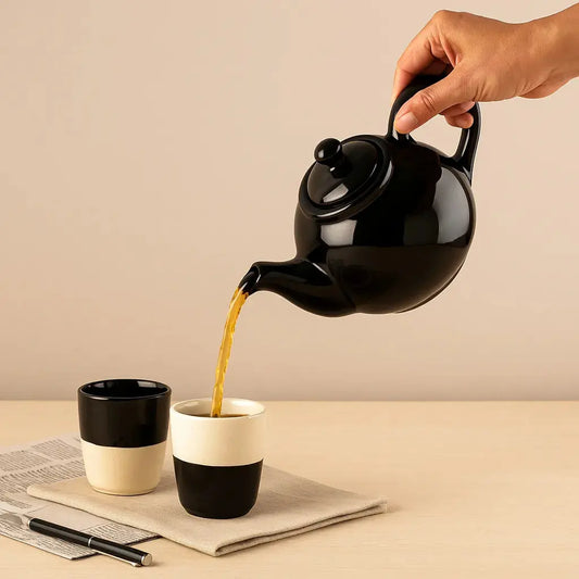 White & Black Kulhad Kettle Set BlackCarrot