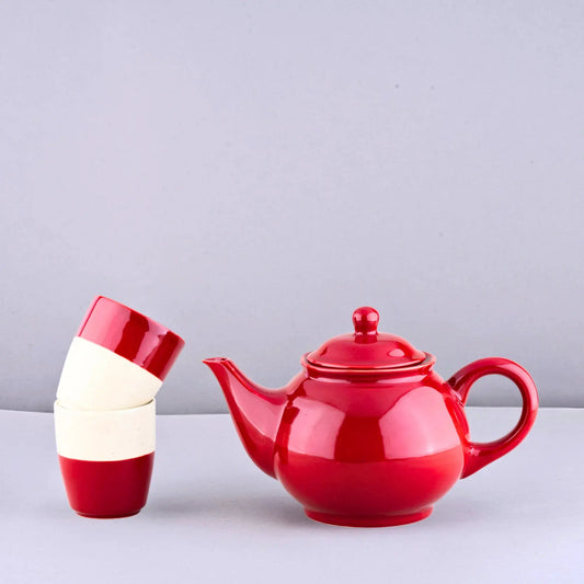White & Red Kulhad Kettle Set BlackCarrot
