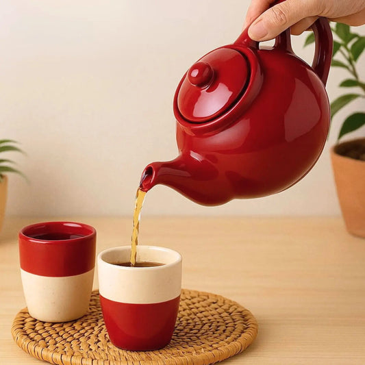 White & Red Kulhad Kettle Set BlackCarrot