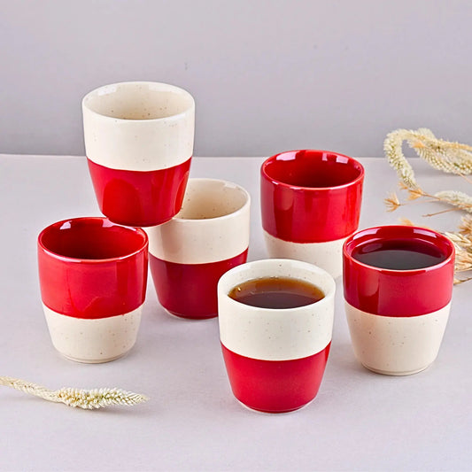 White & Red Stoneware Cup (Kulhad) Set of 6 BlackCarrot